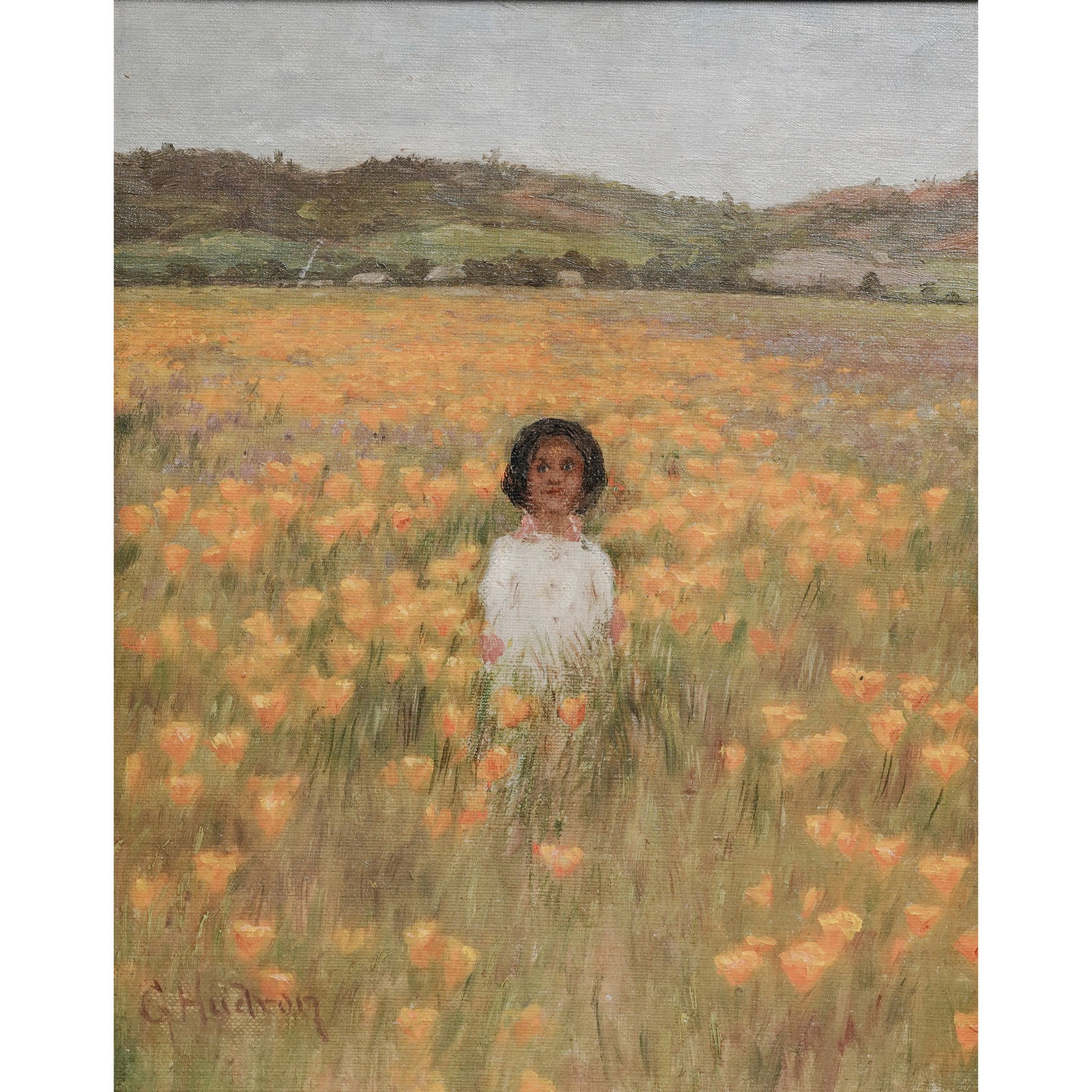 Grace C. Hudson (American, 1865-1937) "Indian girl" Oil on Canvas Painting: Grace C. Hudson (American, 1865-1937) "Indian girl" Oil on Canvas Painting c. 1906, USA Grace Carpenter Hudson (1865–1937) was a highly successful American painter renowned for her life's work: a me