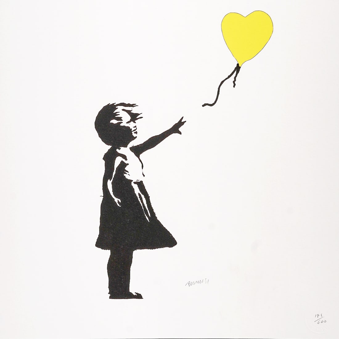 Banksy (English, b.1974) " Girl With Balloon" Print On Arches Paper: Banksy (English, b.1974) " Girl With Balloon" Print On Arches Paper 20th-21st Cent., English This limited-edition contemporary screenprint presents Banksy's iconic " Girl With Balloon" motif as a soli