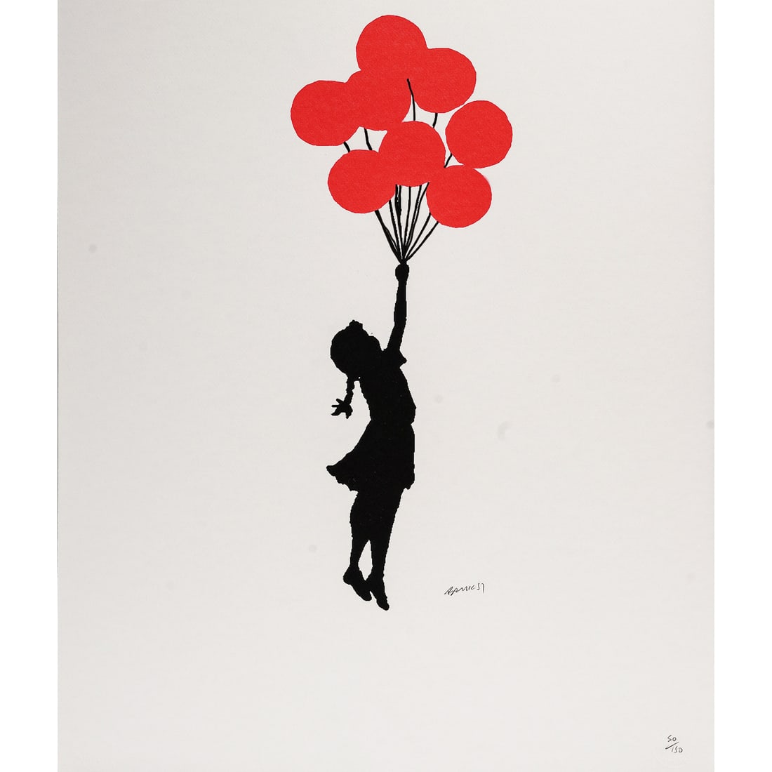 Banksy (English, b.1974) "Flying Balloon Girl" Print On Arches Paper: Banksy (English, b.1974) "Flying Balloon Girl" Print On Arches Paper 20th-21st Cent., English This limited-edition contemporary screenprint presents Banksy's iconic "Flying Balloon Girl" motif as a so