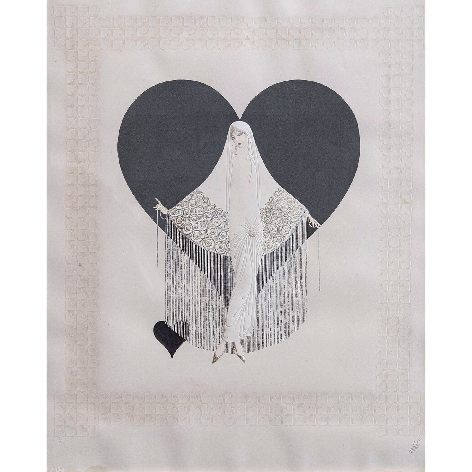 Erte (Romain de Tirtoff, 1892-1990) Serigraph "Selection of a Heart": Erte (Romain de Tirtoff, 1892-1990) Serigraph "Selection of a Heart" c. 1978, Russian/French An original 1978 "Selection of a Heart" extra-large embossed serigraph by Erté (Romain de Tirtoff) Massive