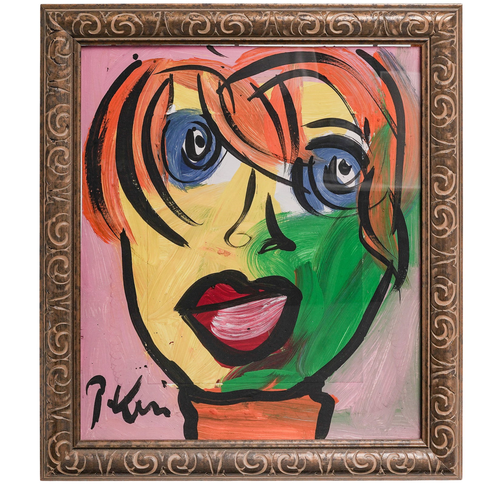 Peter Kiel (German, b. 1942) Portrait Oil on Board: Peter Kiel (German, b. 1942) Portrait Oil on Board 20th century, German Peter Robert Keil is a prolific German Neo-Expressionist born in 1942. Known as the "Wild Man of Berlin," he was a leading figur