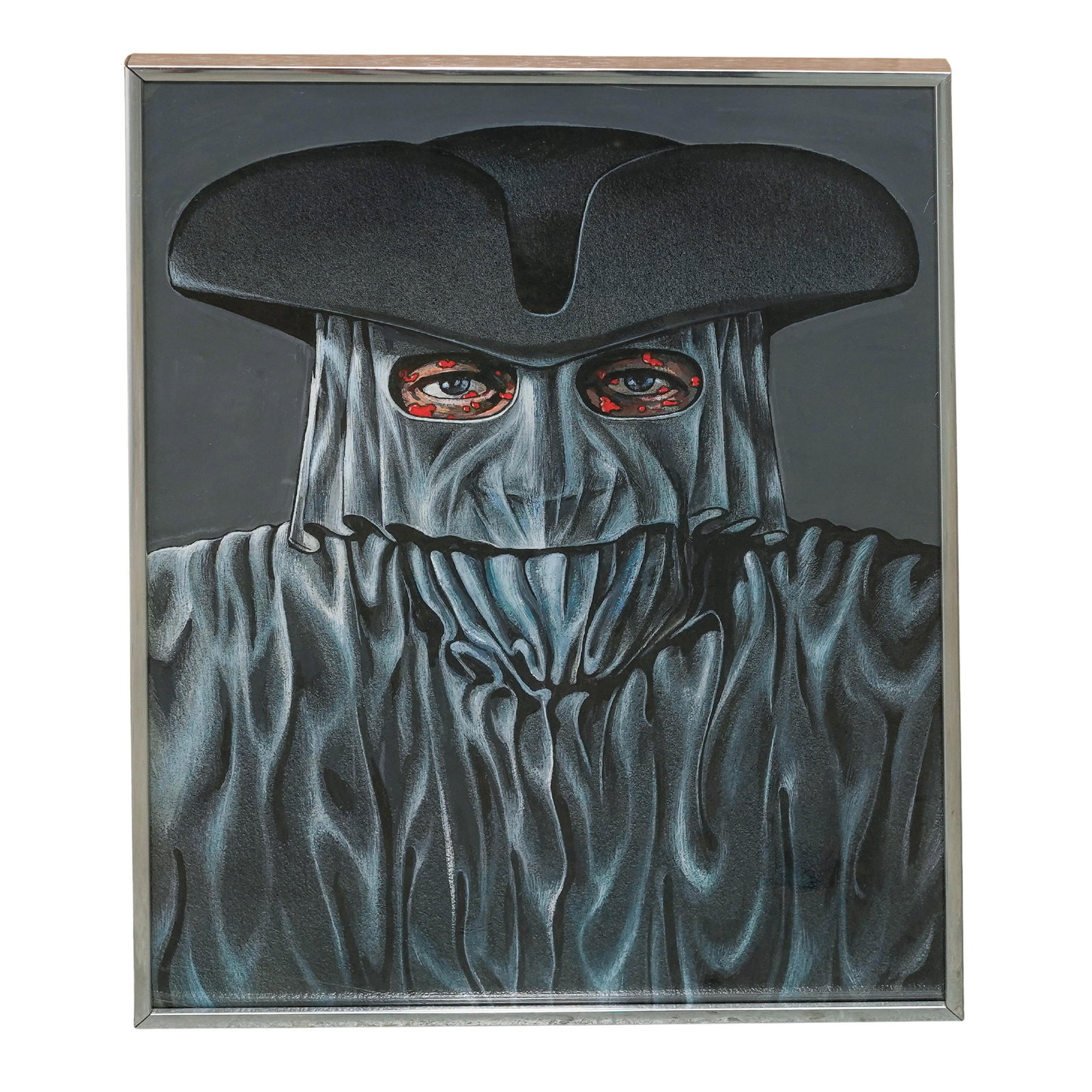 Stanislaw Zagorski (Polish, 1933-2025) Masked Man Mixed Media Painting: Stanislaw Zagorski (Polish, 1933-2025) Masked Man Mixed Media Painting Mid - Late 20th Cent, USA Mixed media on canvas by Polish artist Stanislaw Zagorsky displays a cloaked, masked figure of a man in