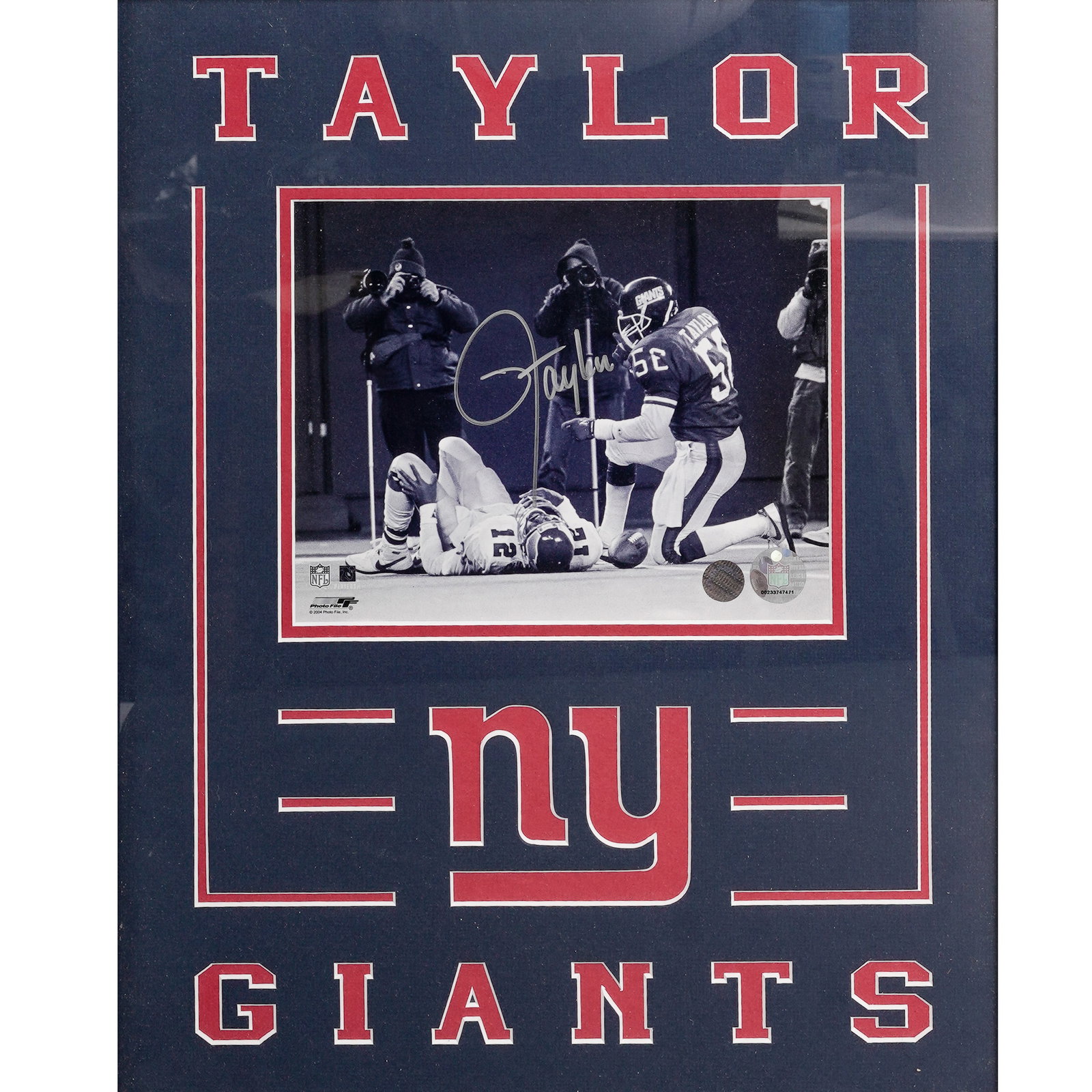 Lawrence Taylor NY Giants NFL Signed Photograph w/ COA: Lawrence Taylor NY Giants NFL Signed Photograph w/ COA c. 2004, USA Lawrence Taylor NY Giants hall of fame linebacker signed photograph with COA. The bottom right of the photo features an official NFL