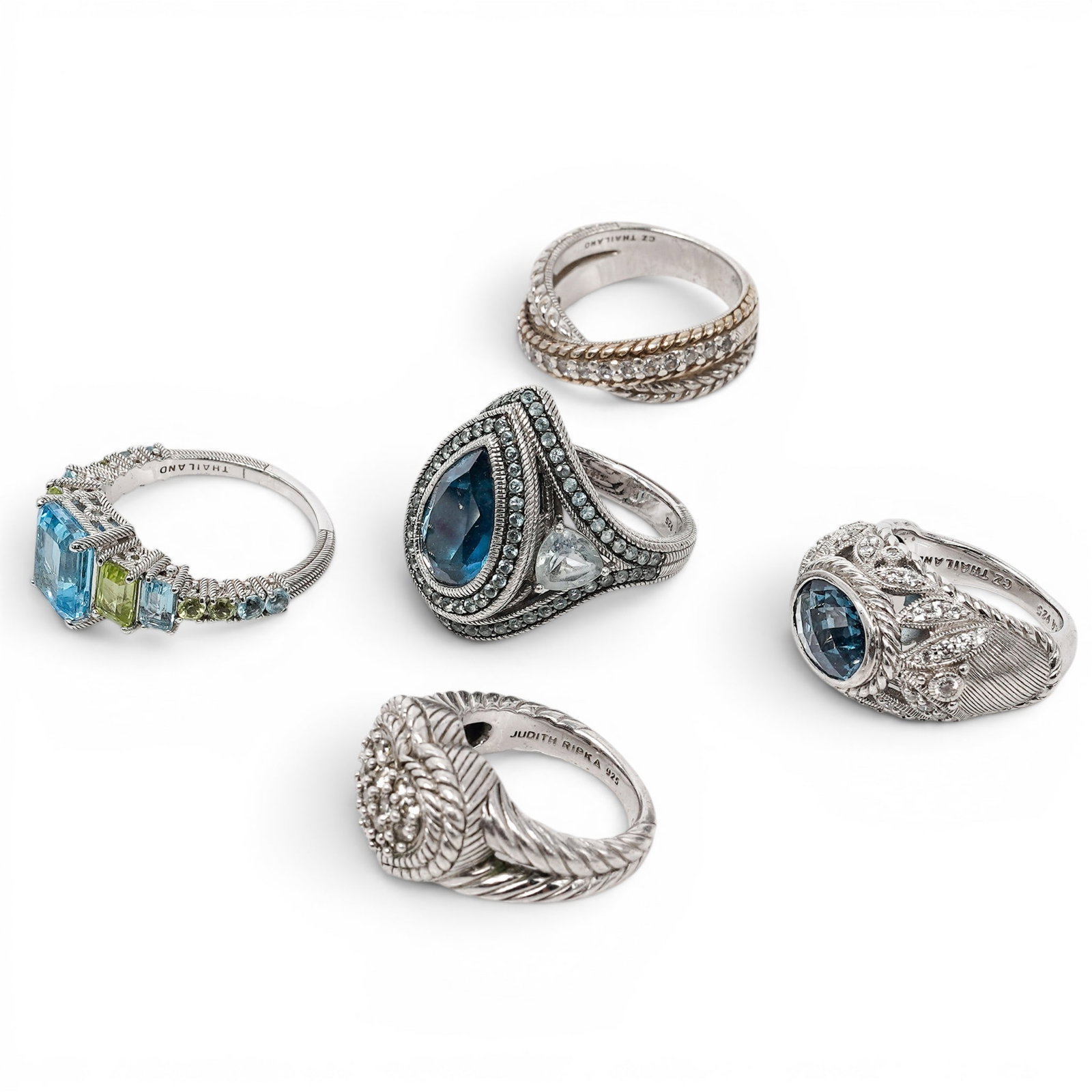 (5 Pcs) Judith Ripka Sterling Silver & Multi-Gemstone Ring Lot (1 of 17)