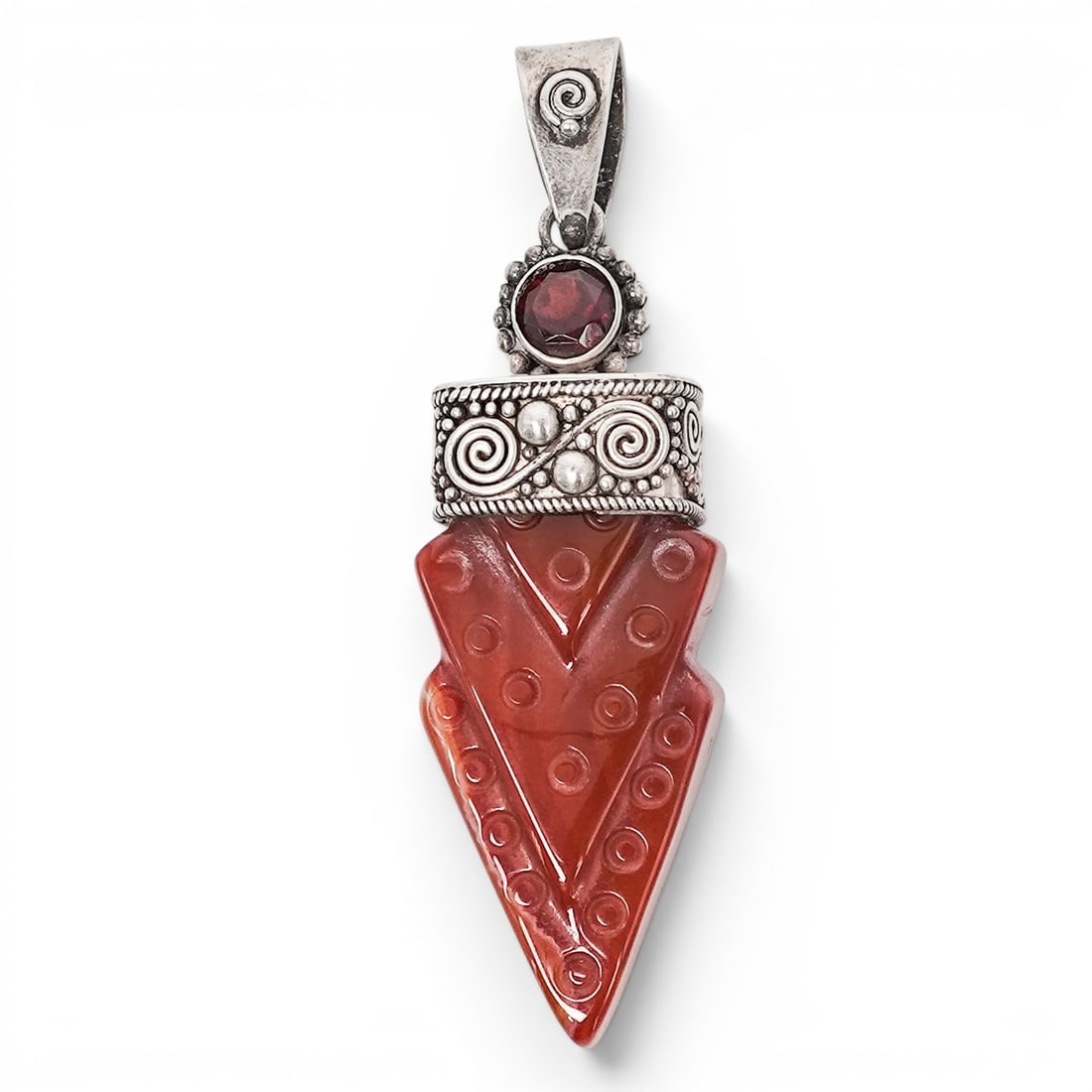 Vintage Balinese Sterling Silver Carnelian & Garnet Pendant (1 of 3)
