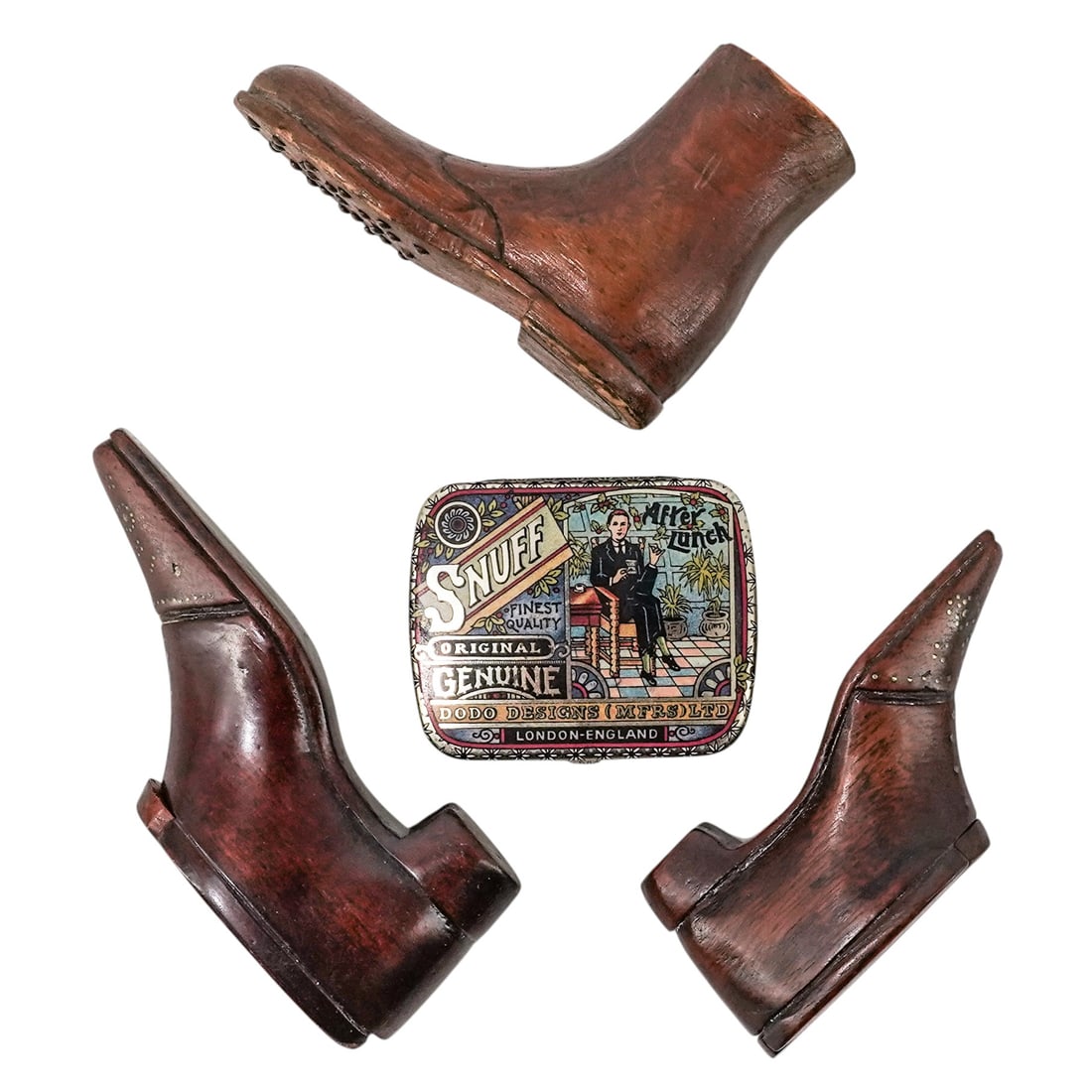 (4 pc) Wooden Shoe & Tin Snuff Boxes (1 of 11)