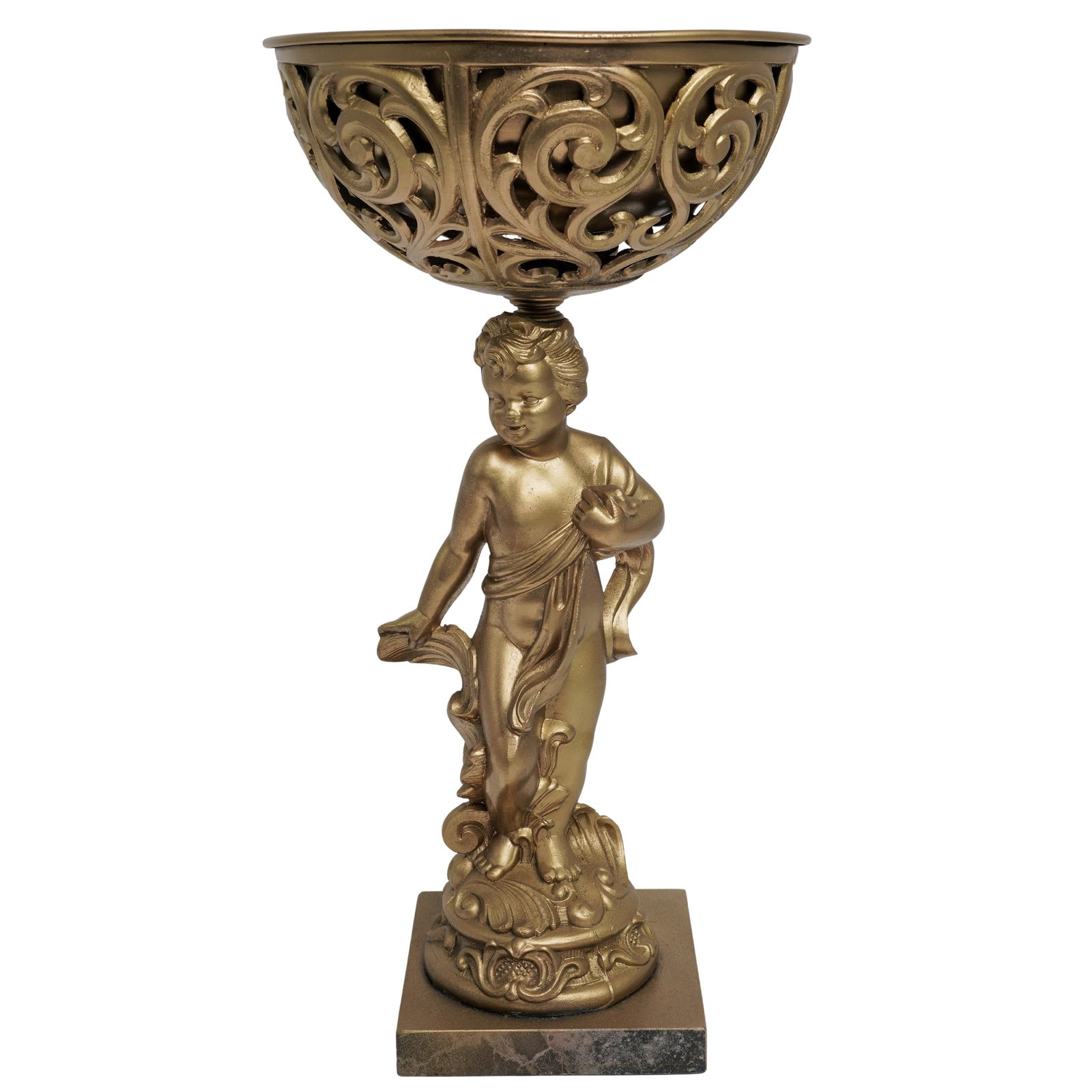 Hollywood Regency Style Gilt Brass Large Cherub Tazza (1 of 11)