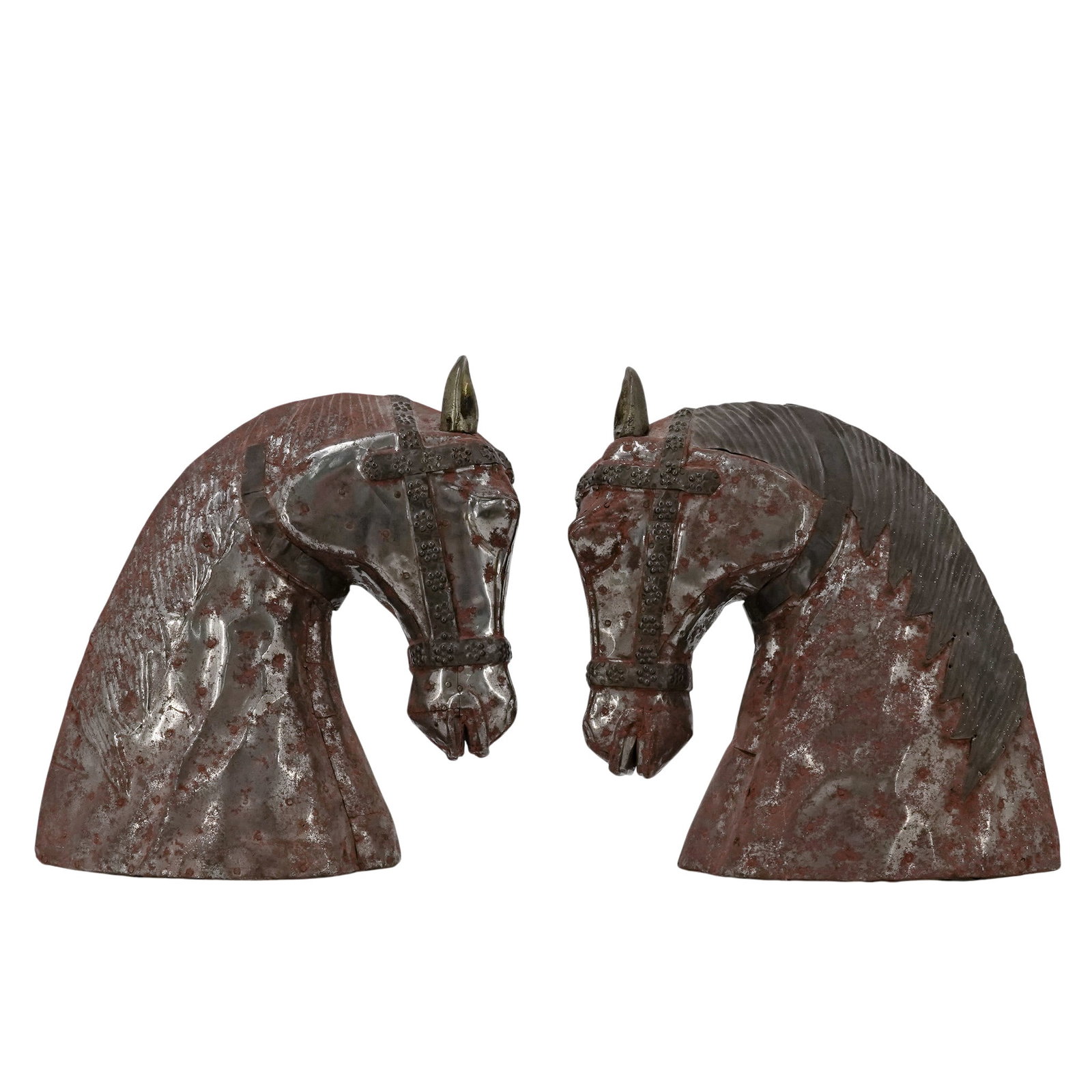 Pair Cast Iron Gilded Horse Busts (1 of 7)