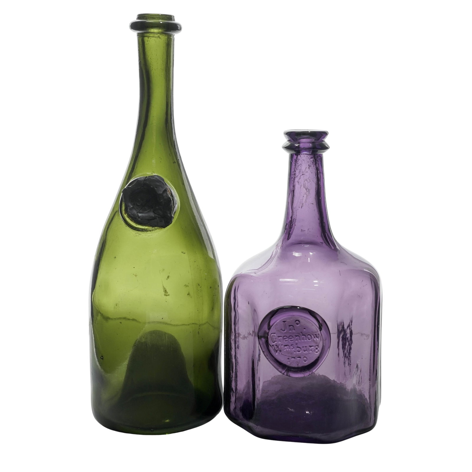 (2 pc) Antique Green & Purple Glass Bottles (1 of 11)