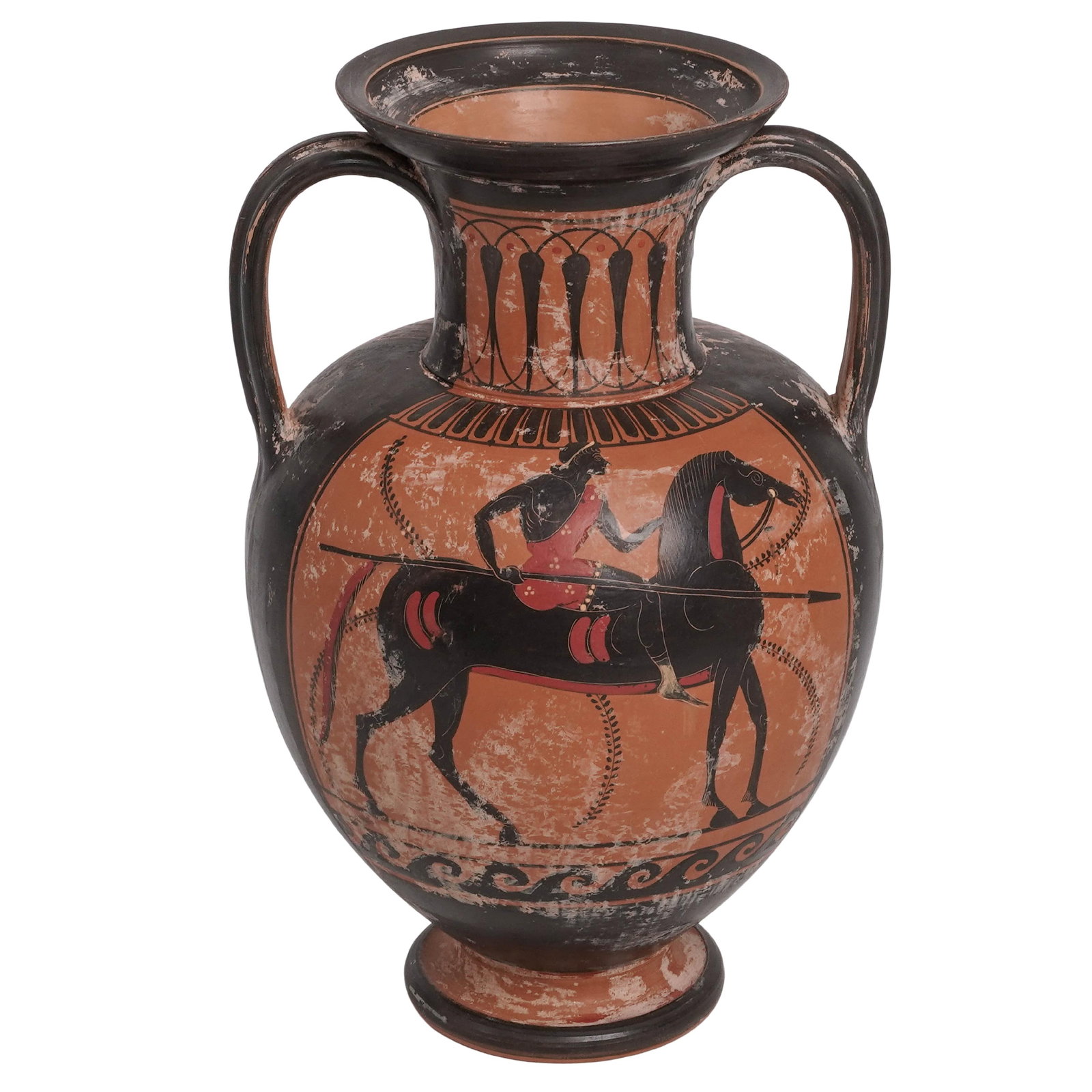 Grand Tour Greek Neck-Amphora Pottery Vase: Grand Tour Greek Neck-Amphora Pottery Vase 19th century, Greek Grand tour Greek Neck-Amphora crafted in the iconic Attic black-figure style, which was highly prominent during the Archaic period. It is