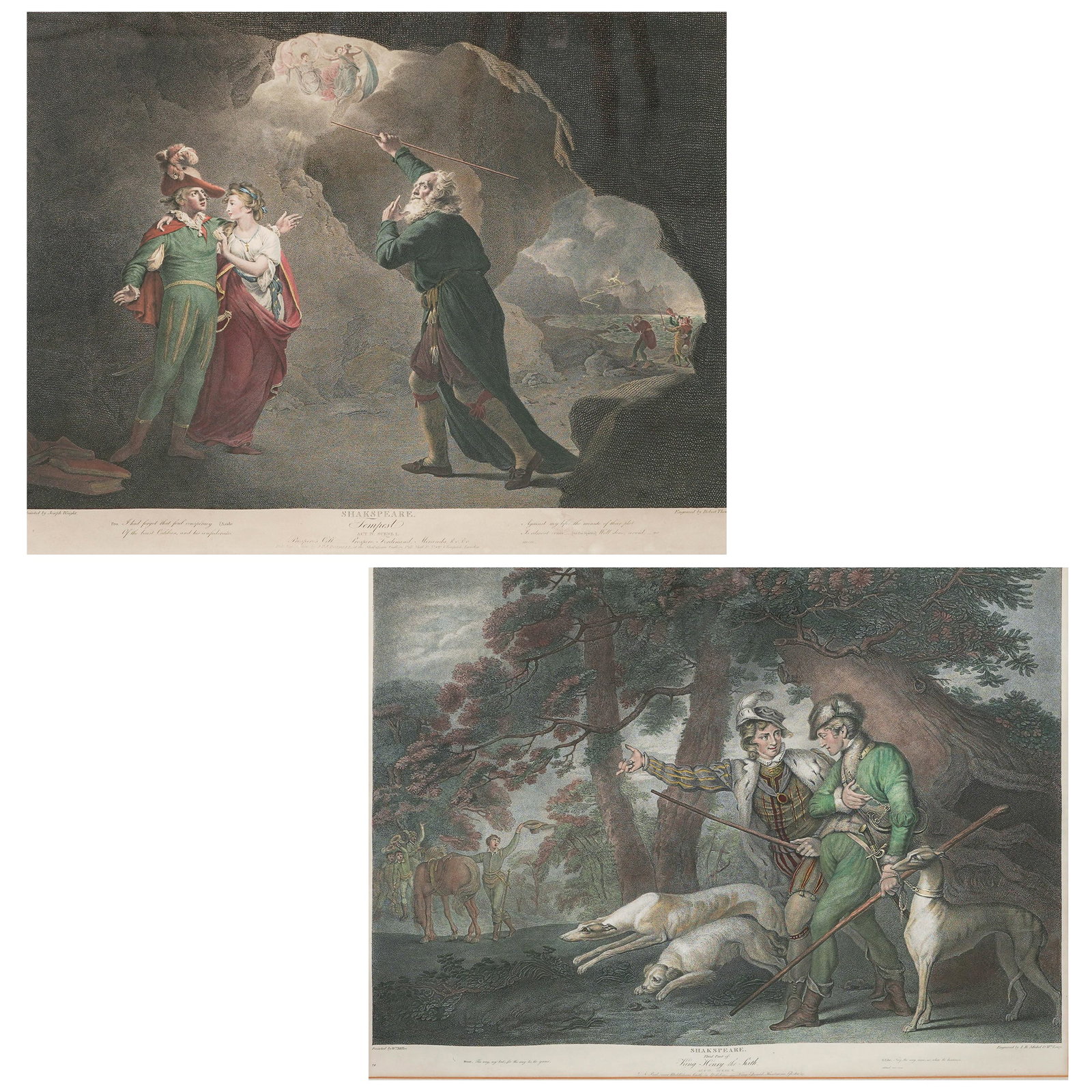 (2 pc) Pair of Shakespeare Engravings by Robert Thew & I.B. Michel: (2 pc) Pair of Shakespeare Engravings by Robert Thew & I.B. Michel Early 19th Century, England Pair of Shakespeare-themed engravings from the Boydell Shakespeare Gallery series, including "The