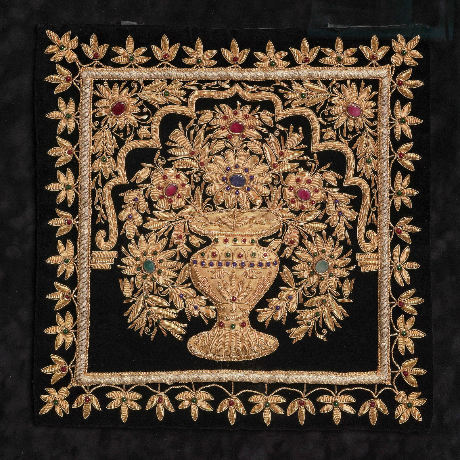 Indian Zardozi Jewel Tapestry w/ Rubies Lapis Lazuli & Green Agates (1 of 8)