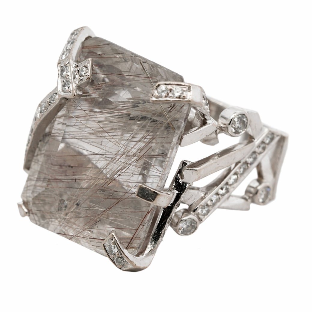 CHANEL 18k Gold Diamond & Rutilated Quartz Ring (1 of 9)