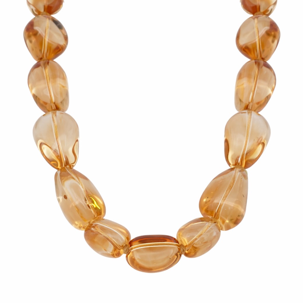Paloma Picasso For Tiffany & Co. 18k Gold & Citrine Necklace: Paloma Picasso For Tiffany & Co. 18k Gold & Citrine NecklaceItaly, 20th Cent.Paloma Picasso For Tiffany & Co. 18k Gold & Citrine Necklace, with gold loop closure. Marked: "750, Tiffany & Co." on one l