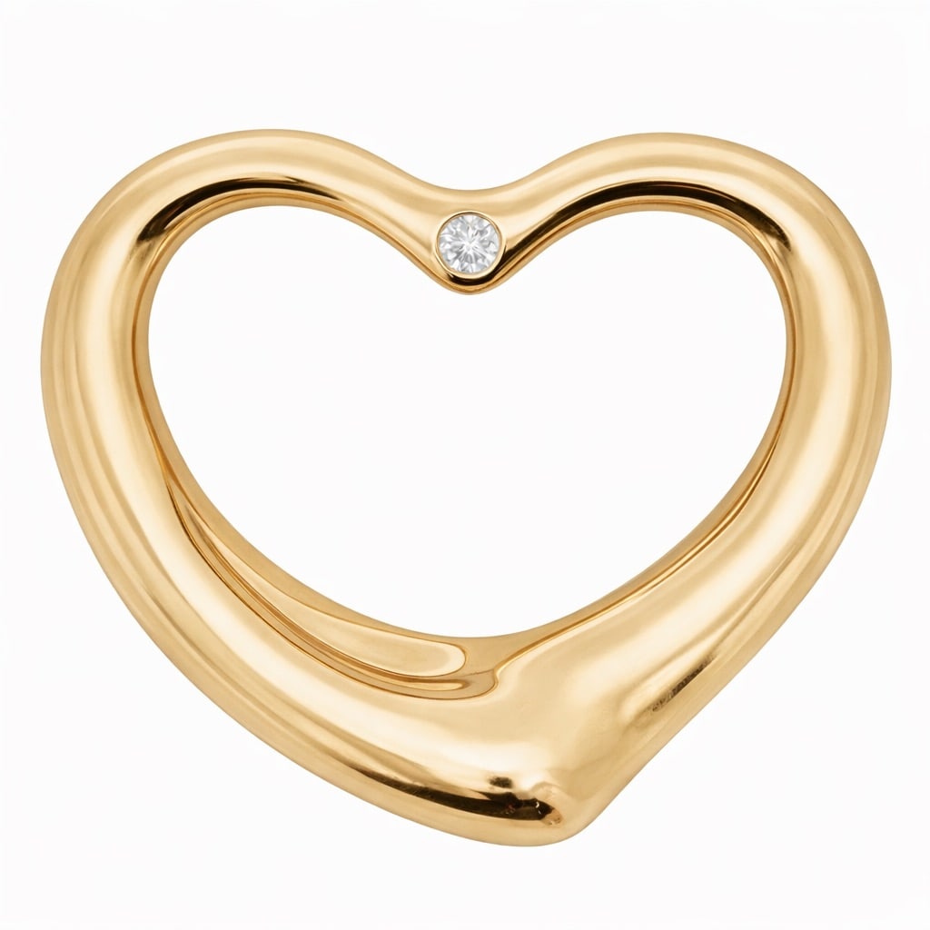 Tiffany & Co. Elsa Peretti 18k Gold & Diamond "Open Heart" Pendant: Tiffany & Co. Elsa Peretti 18k Gold & Diamond "Open Heart" PendantCirca 1980s-1990s, Spanish18K yellow gold pendant designed by Elsa Peretti for Tiffany & Co., formed as an open heart with softly cont