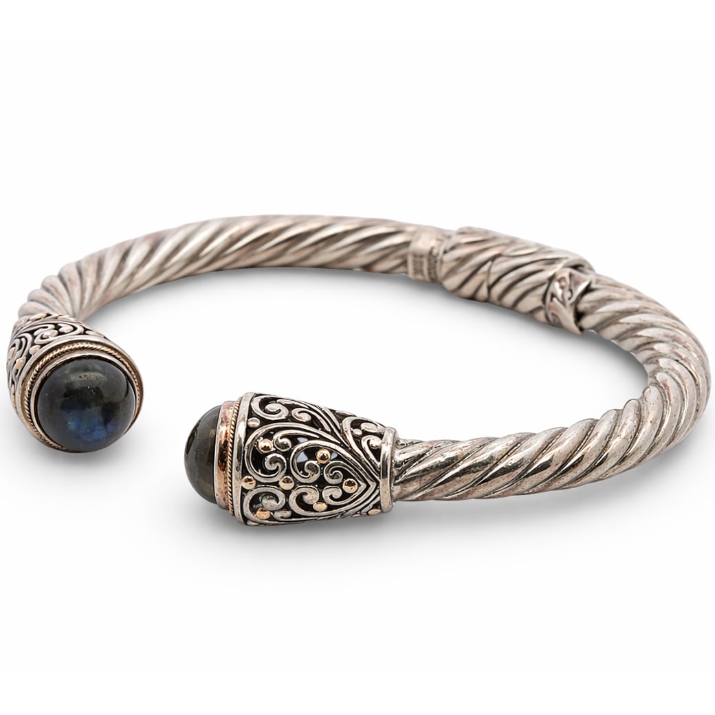 David Yurman Style 18k Gold Mounted Sterling Silver Cable Bracelet (1 of 10)