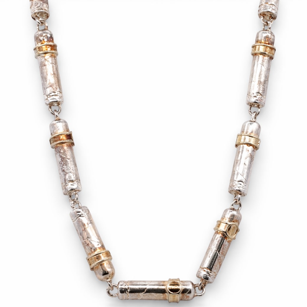 Sterling Silver 18K Gold Overlay Cigar Link Necklace (1 of 5)