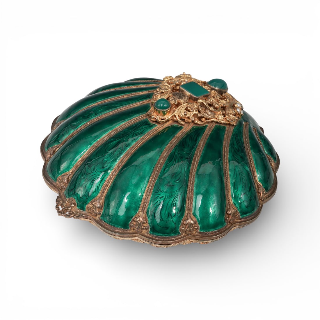 Antique Gilt Enamel Shell & Pearl Jewelry Box (1 of 11)