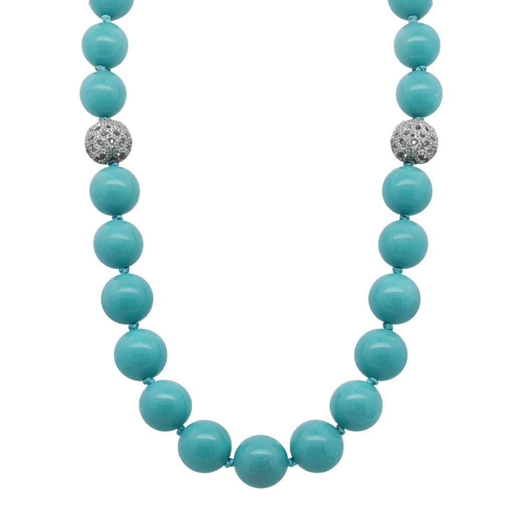 Italian 14k Gold Diamond & Natural Turquoise Bead Necklace Signed (1 of 7)