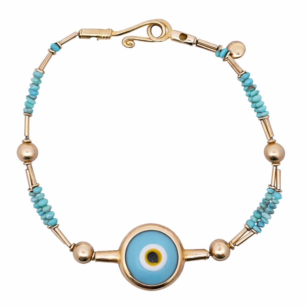 14k Gold Turquoise & Glass Evil Eye Bracelet (1 of 4)