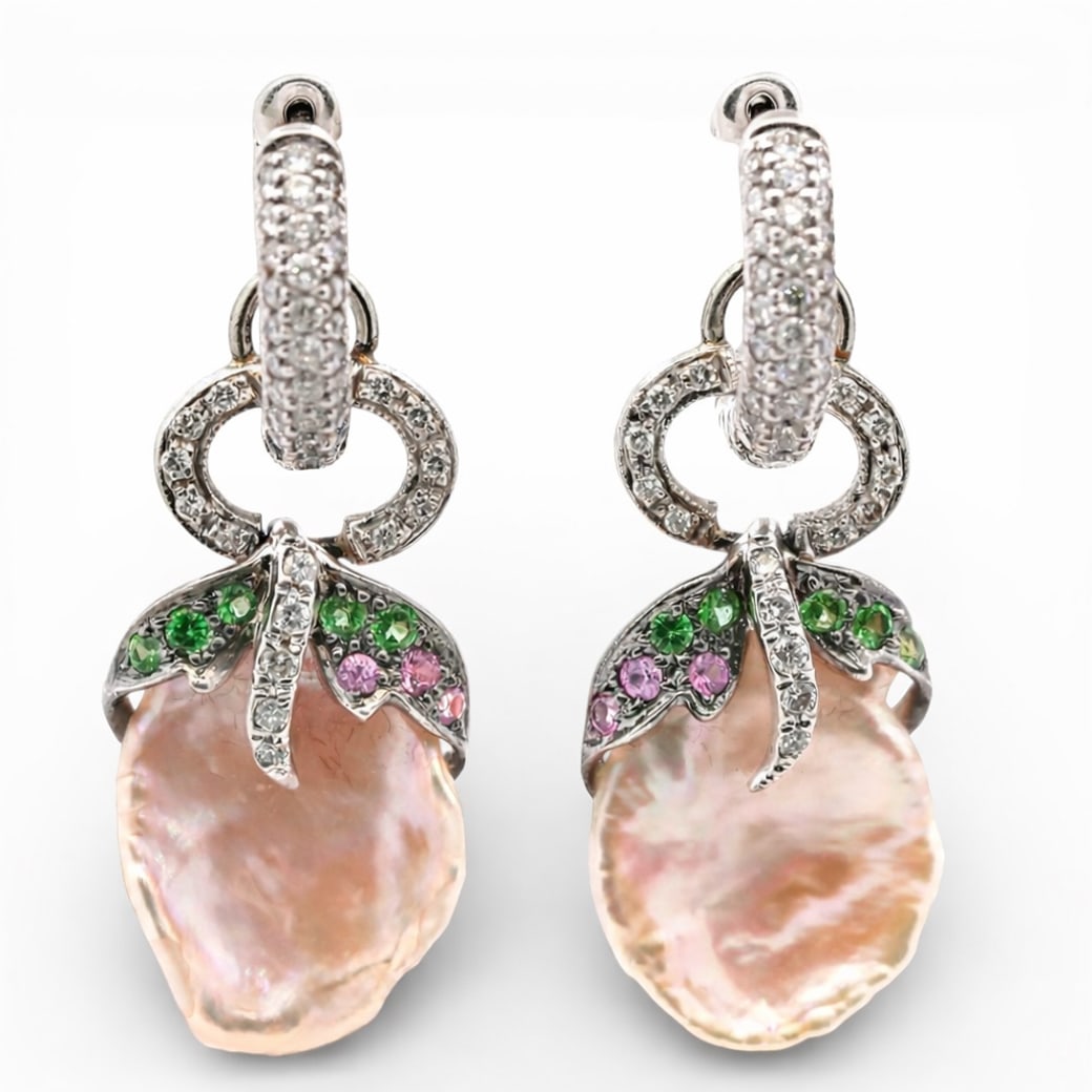 18k Gold Gemstone & Baroque Pearl Drop Earrings (1 of 4)