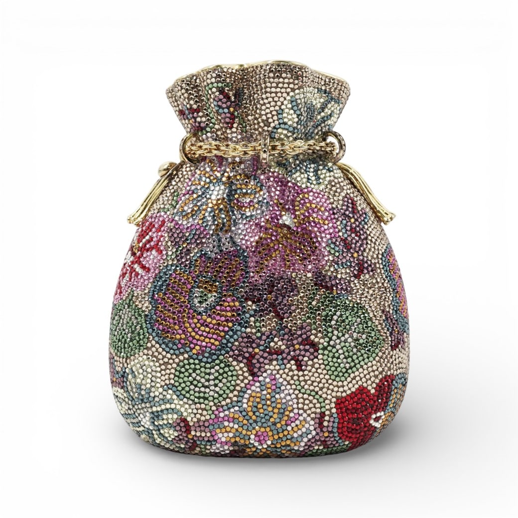 Judith Leiber Swarovski Crystal Floral Beggars Pouch Minaudiere (1 of 7)