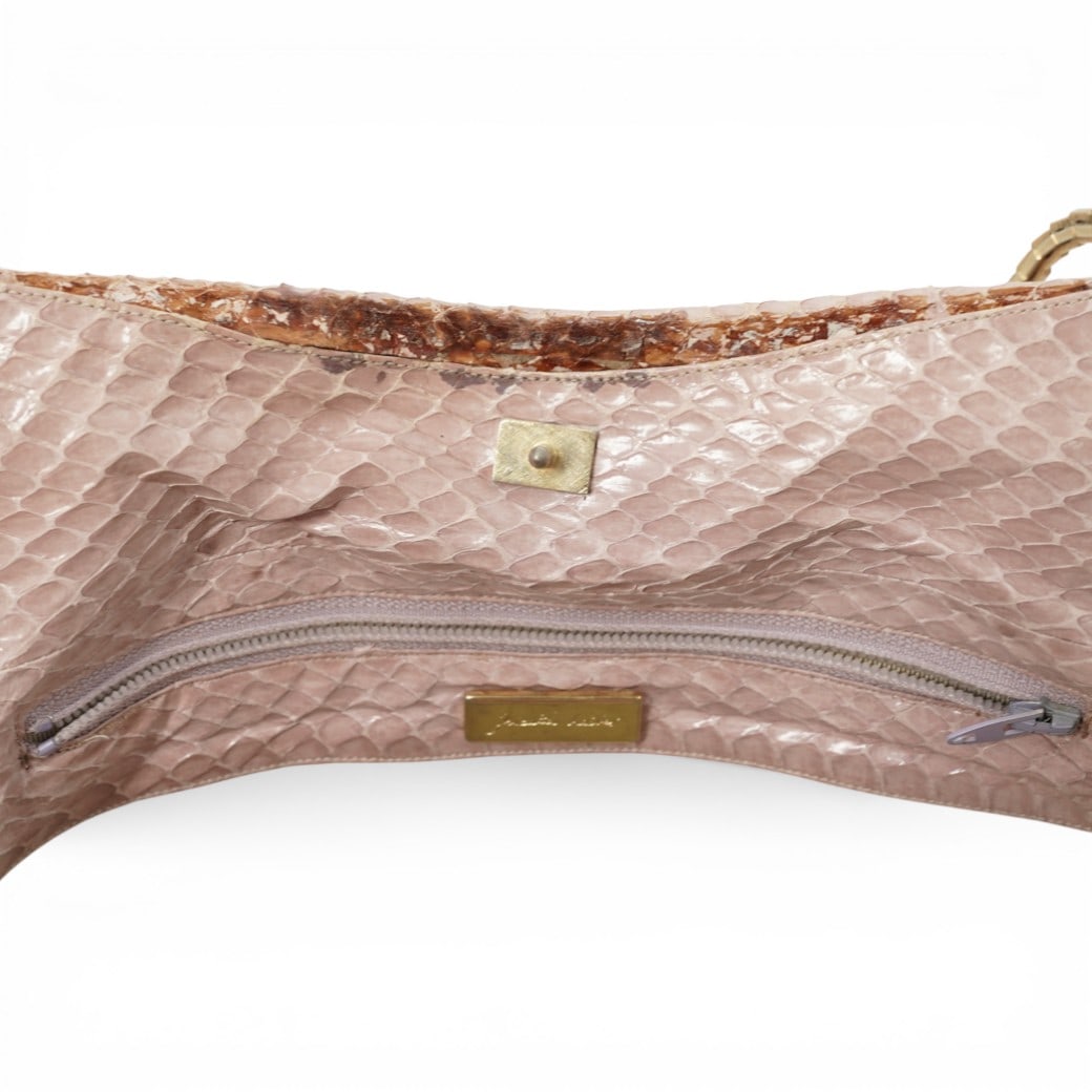 Judith Leiber Pink Python Shoulder Bag with Two Tone Chain Strap - 4