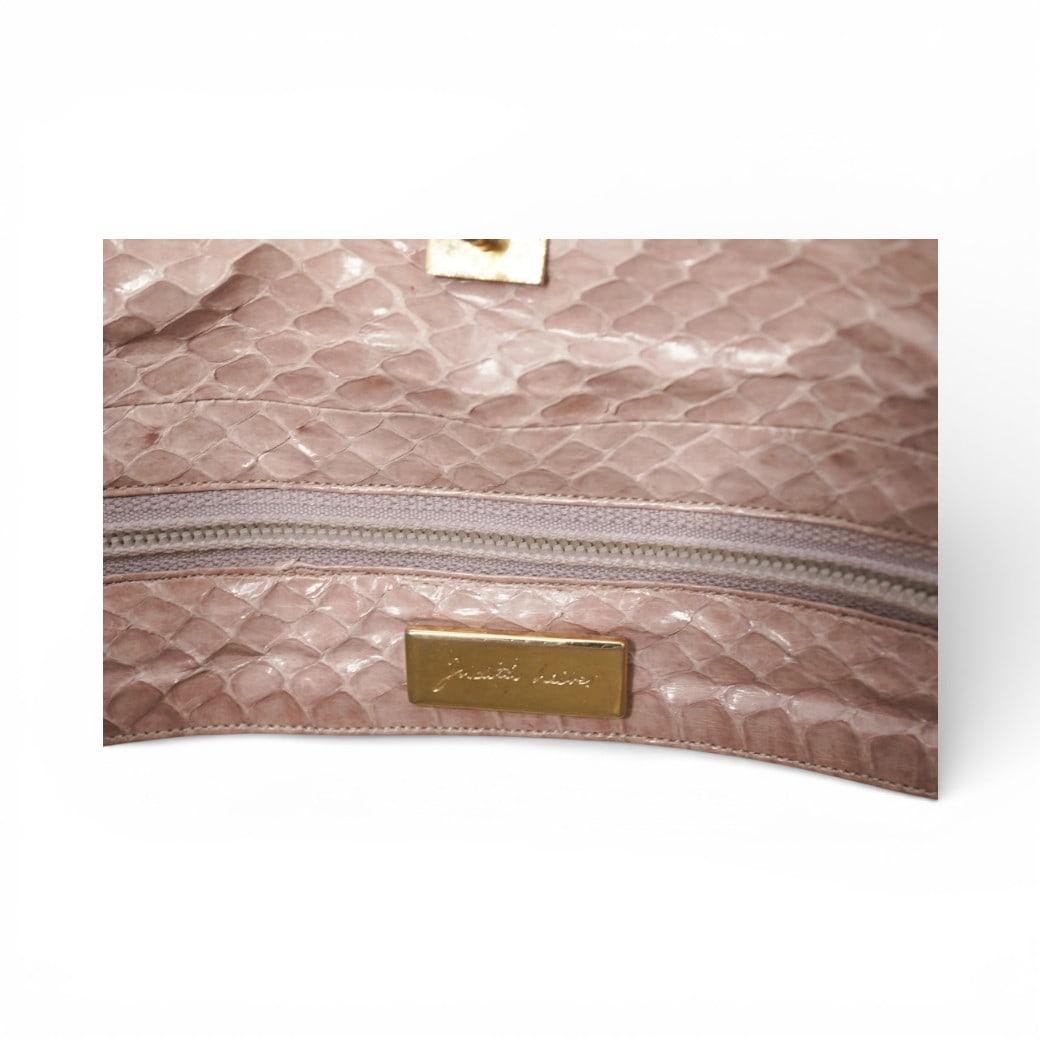 Judith Leiber Pink Python Shoulder Bag with Two Tone Chain Strap - 5