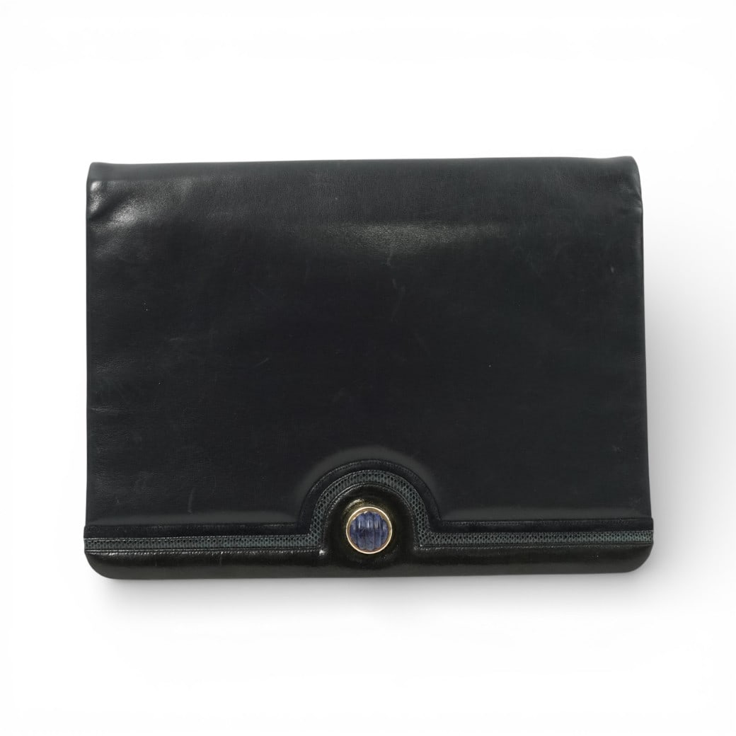 Judith Leiber Blue Leather Shoulder Bag: Judith Leiber Blue Leather Shoulder BagCirca 1980s, ItalyJudith Leiber structured blue leather shoulder bag. Firm, structured leather body with flap top and magnetic snap closure, accented at the fron