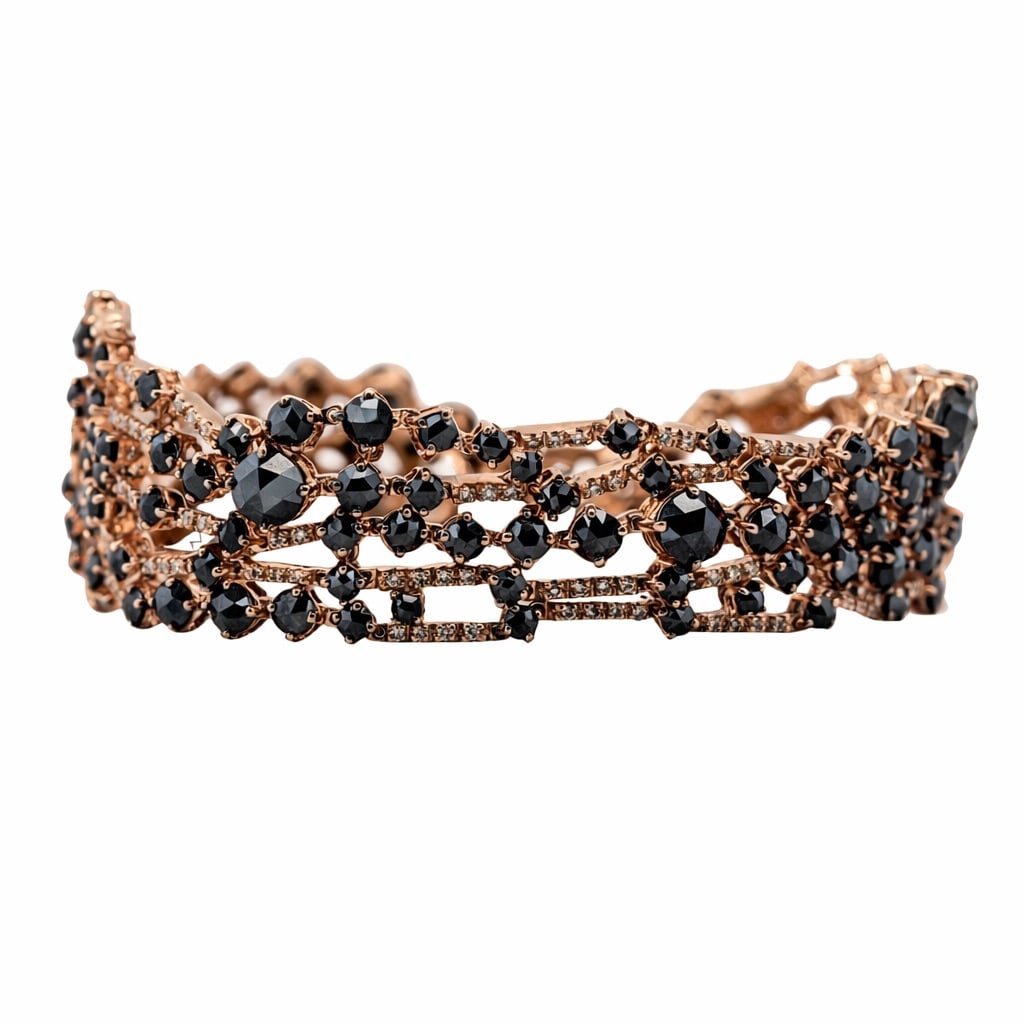 18k Gold Rose Cut Black Diamond Bracelet Signed (1 of 8)