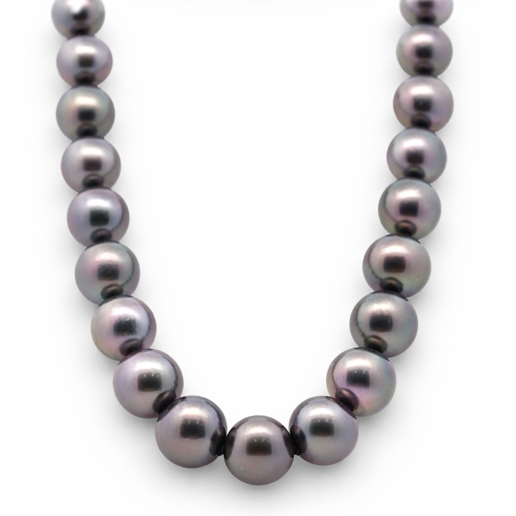 J. Kohle 14k Gold & Cultured Pearl Necklace: J. Kohle 14k Gold & Cultured Pearl Necklace Circa late 20th century, German 14k white gold and cultured pearl necklace designed by J. Khole, composed of graduated round pearls measuring approximately