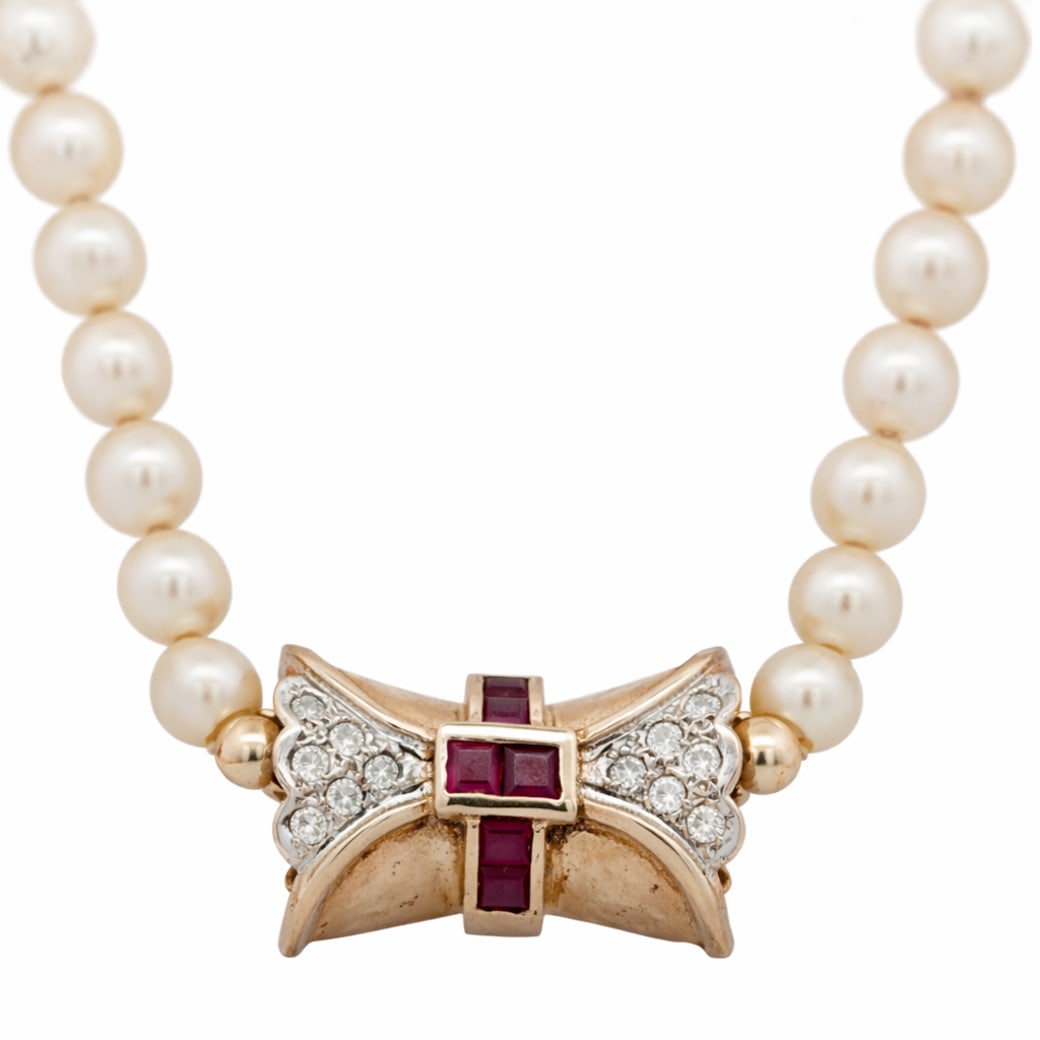 14k Gold Pearl Ruby & Diamond Necklace (1 of 4)