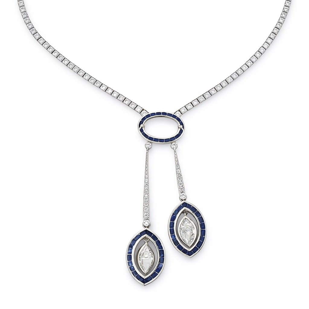 Sophia D Platinum Sapphire & Diamond Drop Necklace (1 of 5)