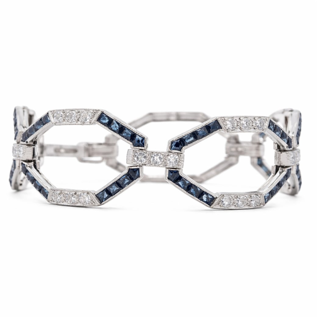 Art Deco Platinum Sapphire & Diamond Bracelet (1 of 9)