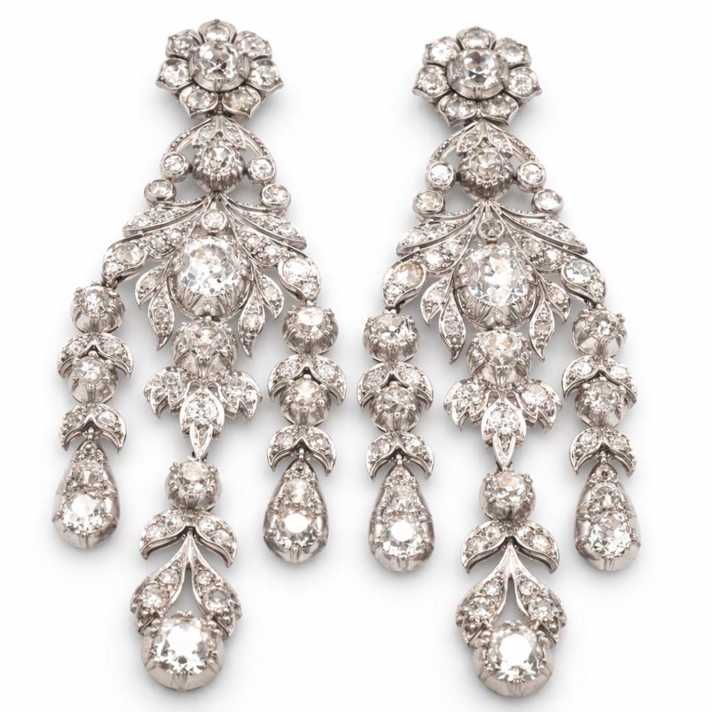 Antique Platinum Gold & Diamond Chandelier Earrings (1 of 4)