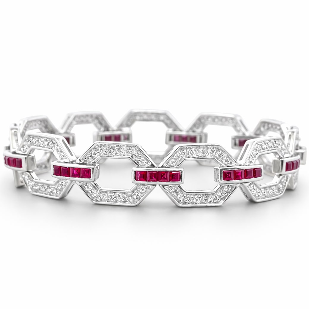Vintage Platinum Ruby & Diamond Link Bracelet (1 of 6)