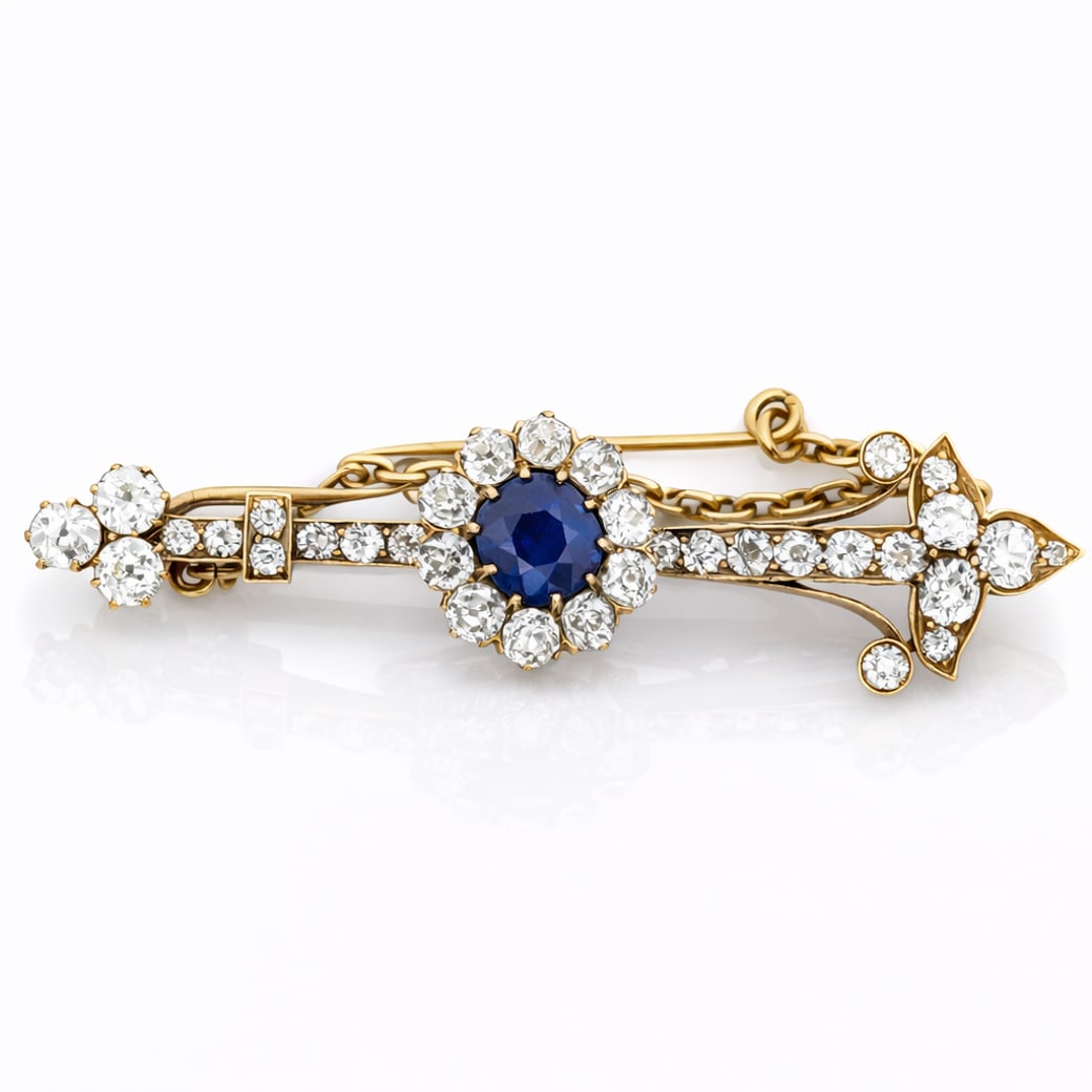 Antique 14k Gold Sapphire & Diamond Bar Brooch (1 of 16)