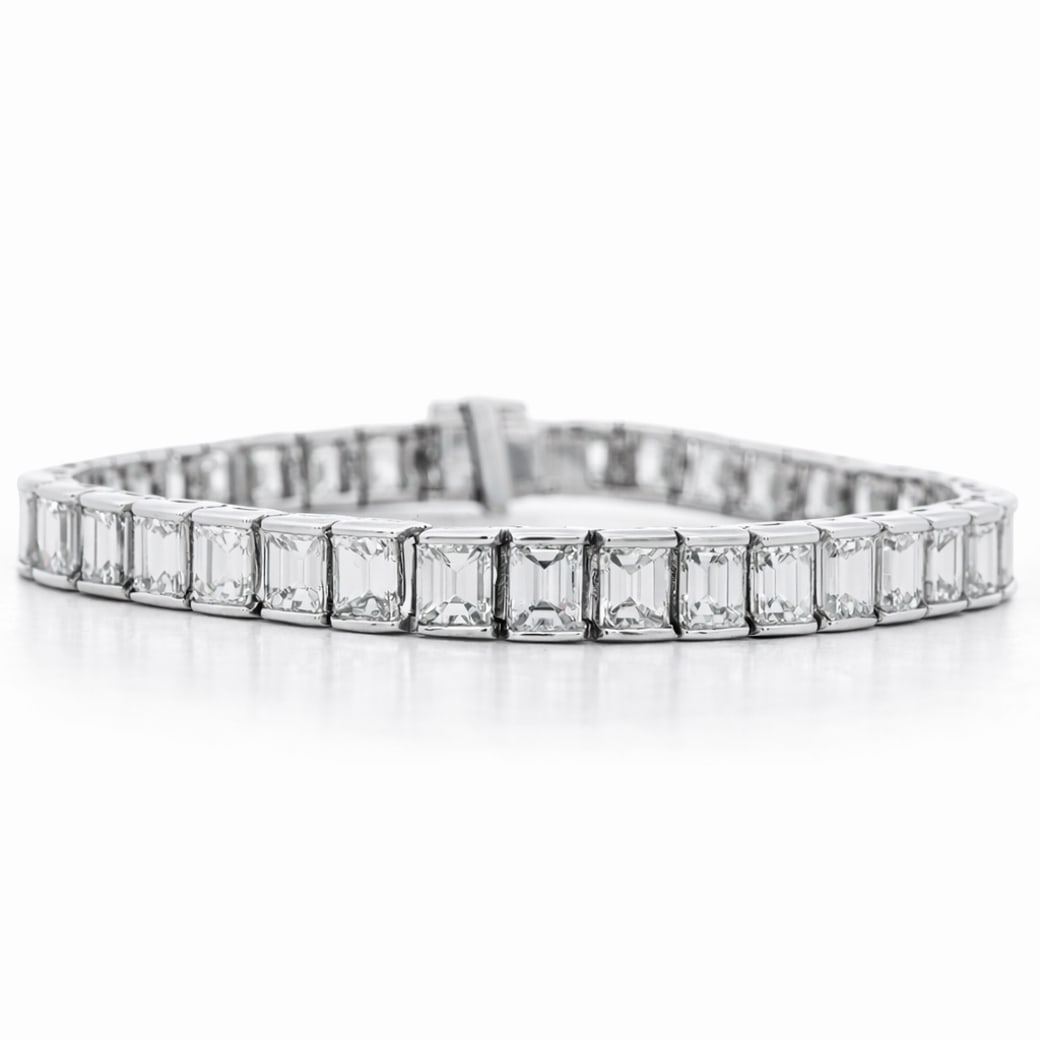 Platinum Diamond Line Bracelet Signed (1 of 6)