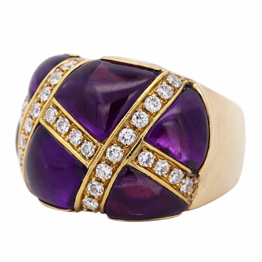 18k Gold Amethyst & Diamond Bombe Ring (1 of 8)