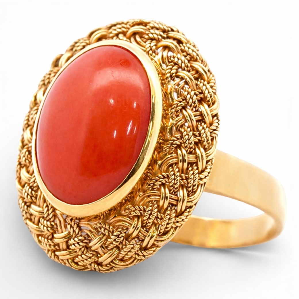 Retro 18k Gold & Coral Weave Ring (1 of 7)