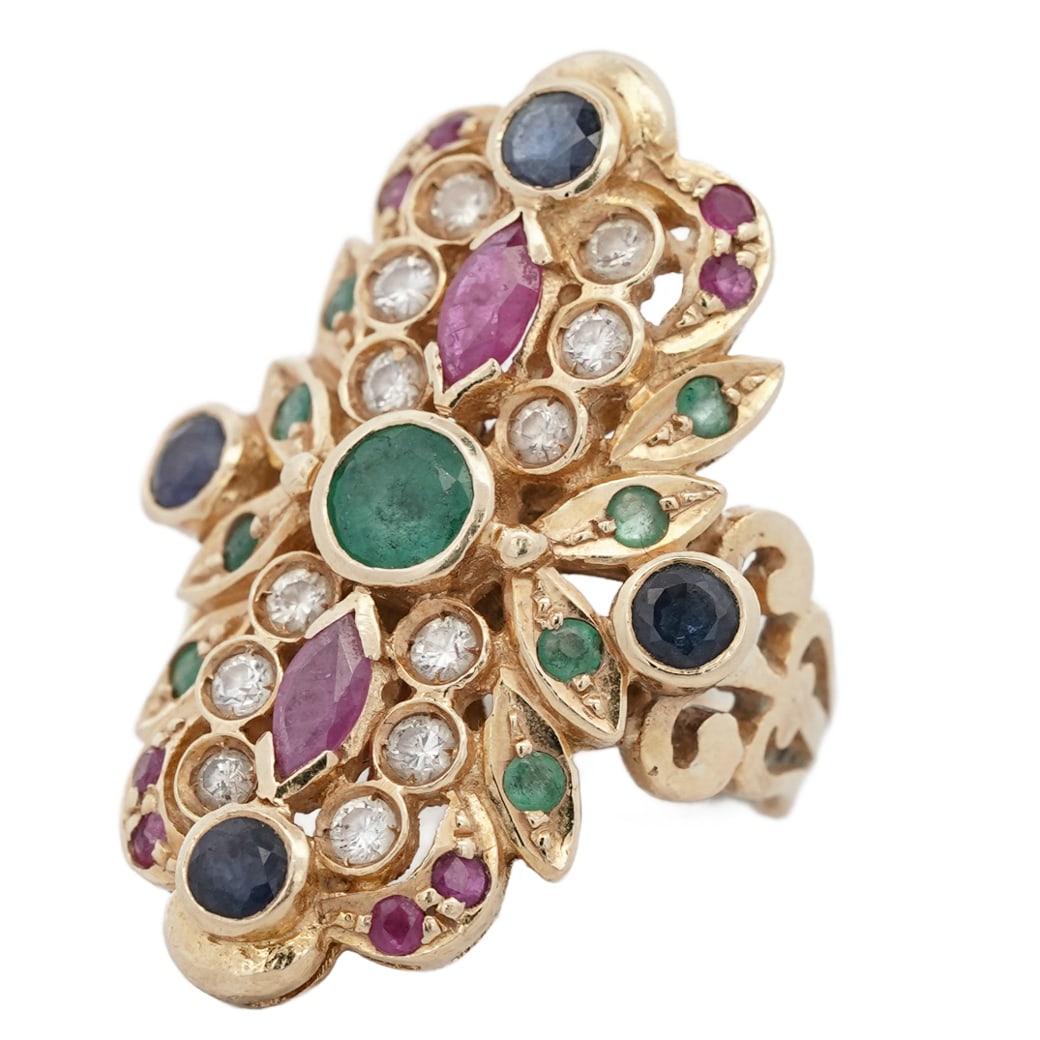 Vintage European 18k Gold Emerald Ruby Sapphire & Diamond Ring (1 of 8)