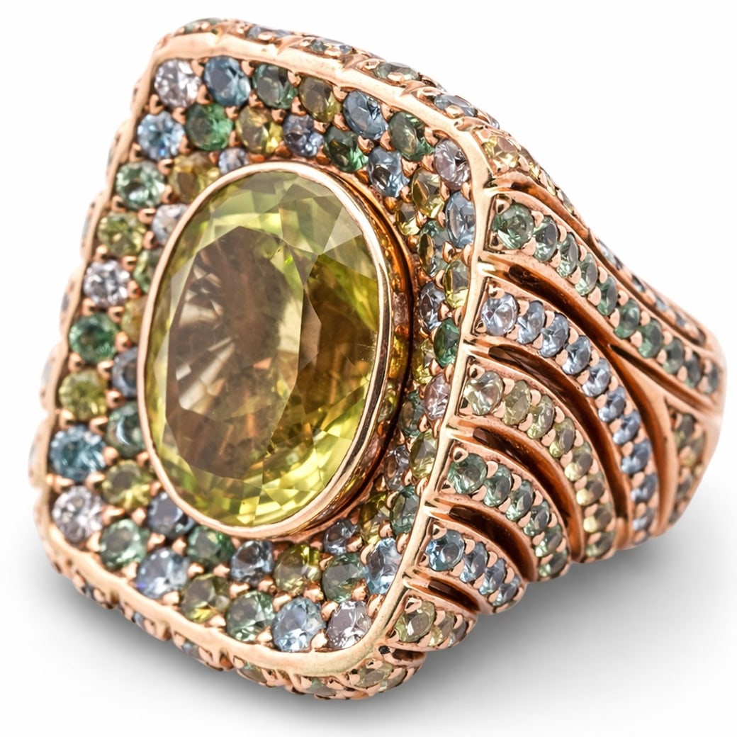 Zorad 18k Gold Peridot & Multicolor Gem Statement Ring (1 of 5)