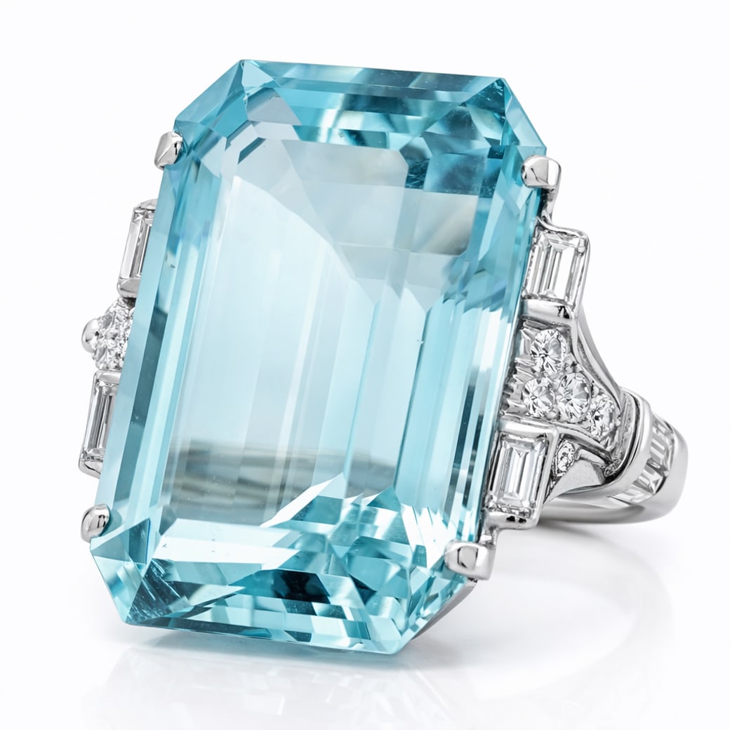 Platinum 14k Gold Aquamarine & Diamond Ring (1 of 7)