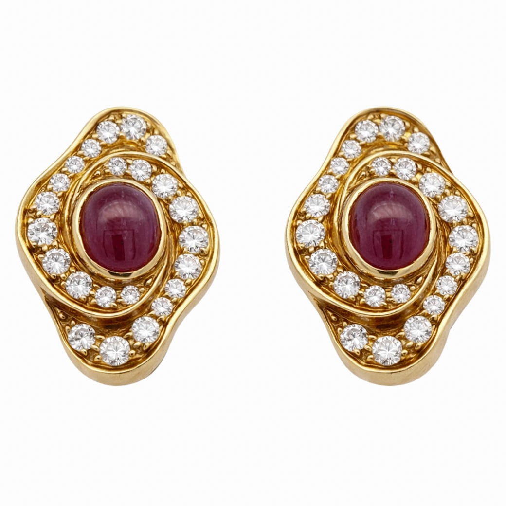 18k Gold Ruby & Diamond Earrings Signed (1 of 8)