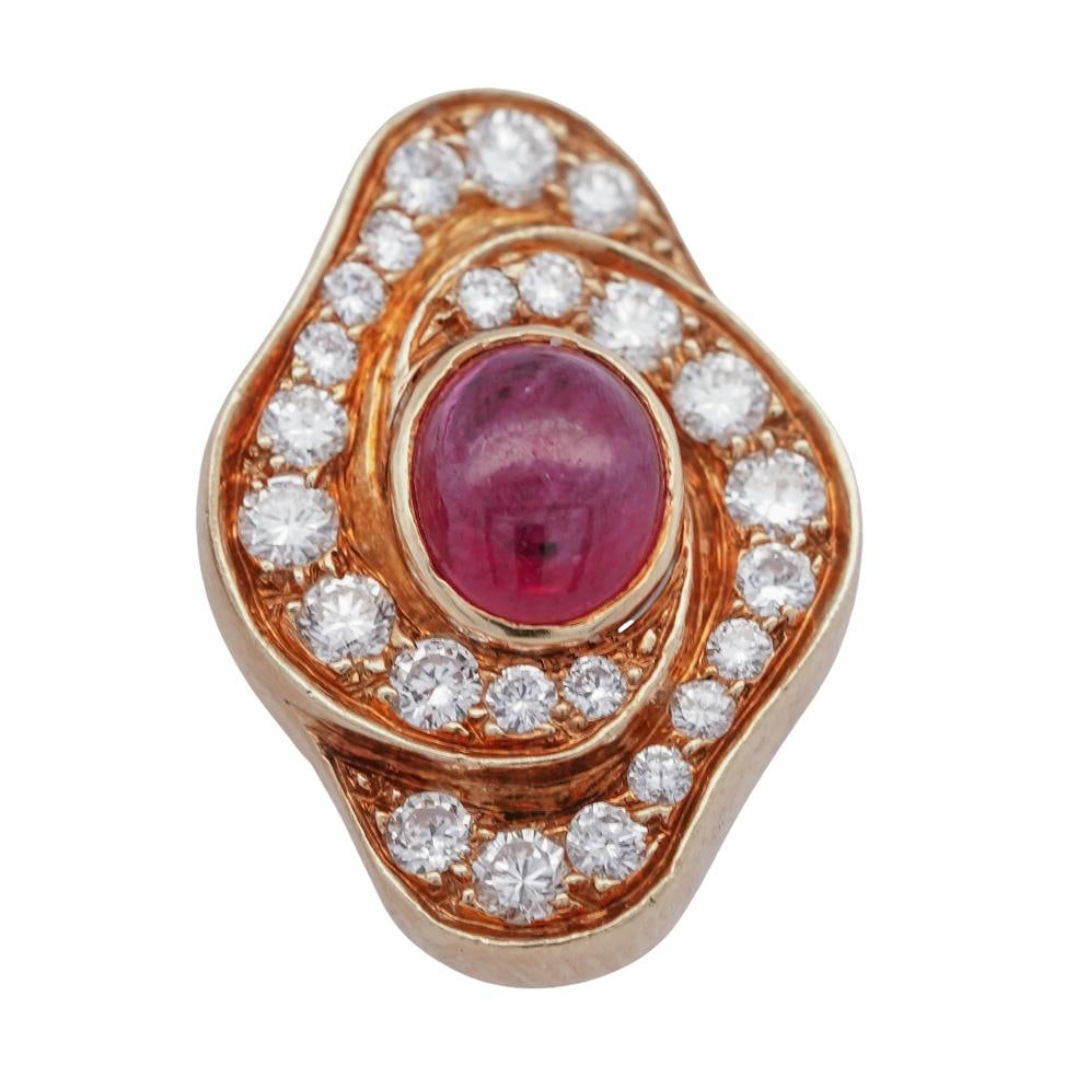 18k Gold Ruby & Diamond Earrings Signed - 3