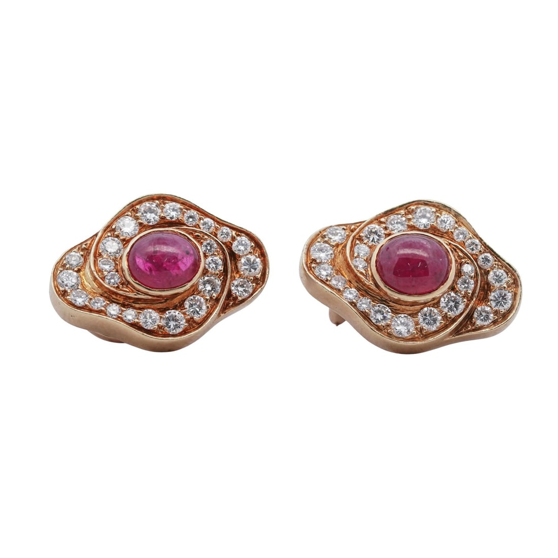 18k Gold Ruby & Diamond Earrings Signed - 4