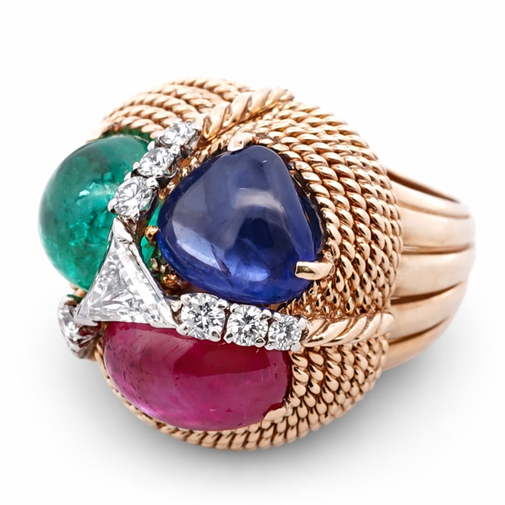 Vintage 18k Gold Diamond Emerald Sapphire & Ruby Ring (1 of 5)