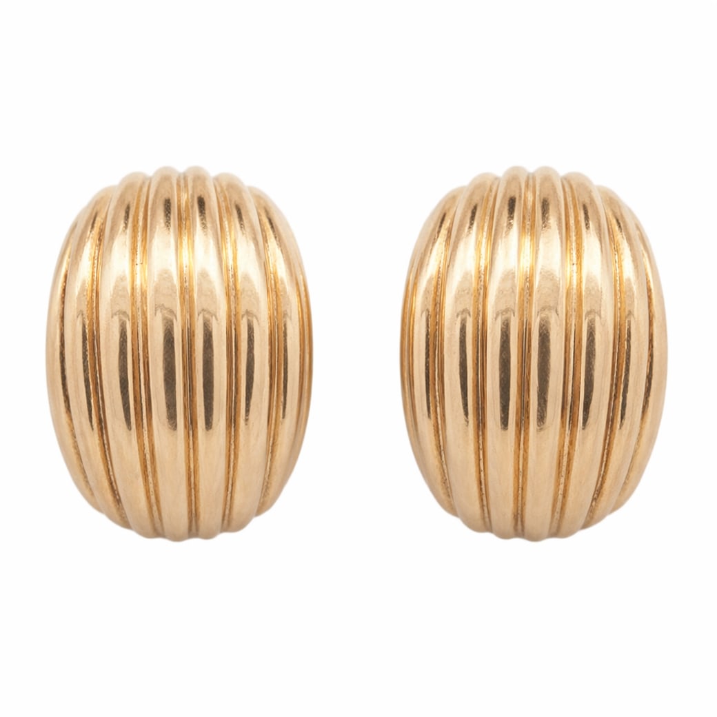 Poiray 18k Gold Ribbed Bombe Earrings (1 of 6)