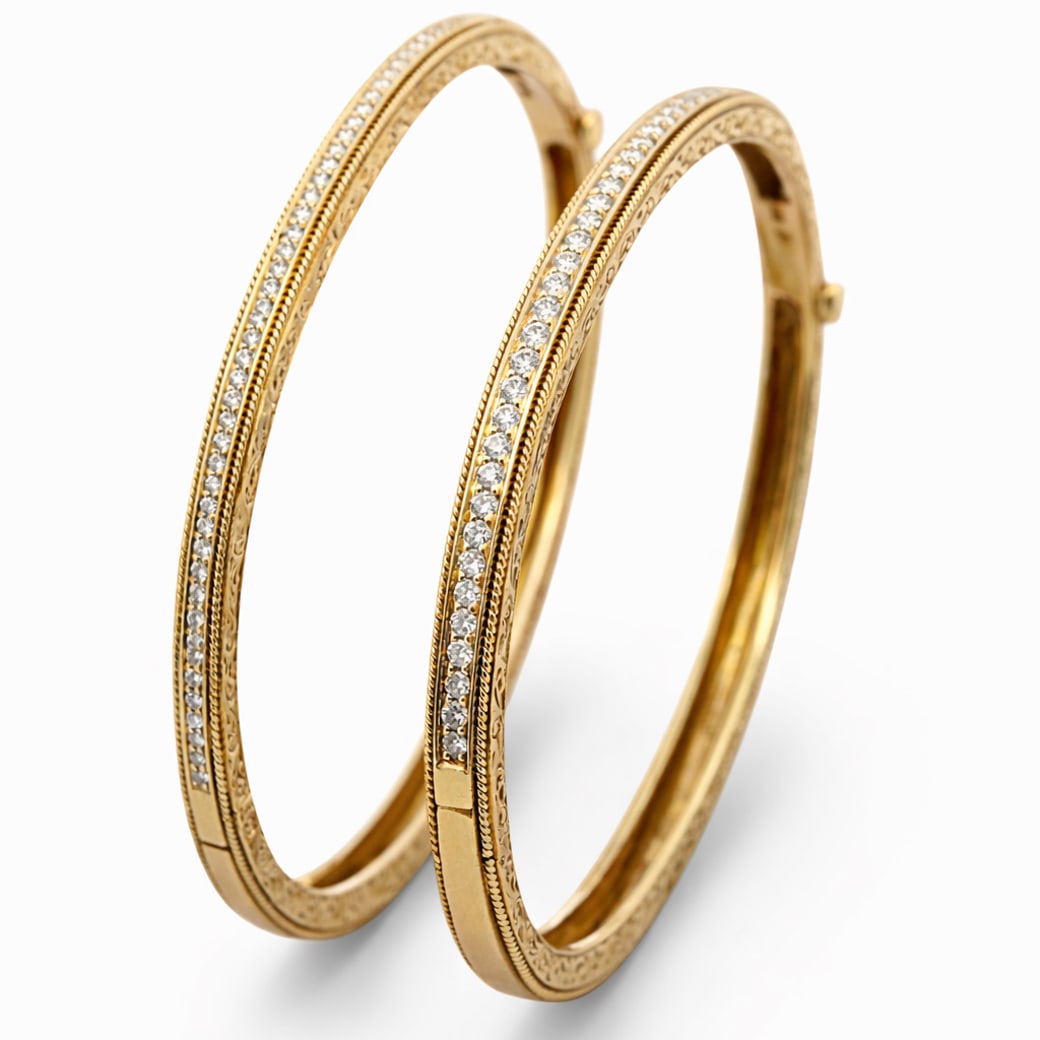 (2 Pcs) Penny Preville 18k Gold Diamond Bangle Bracelet Set (1 of 10)