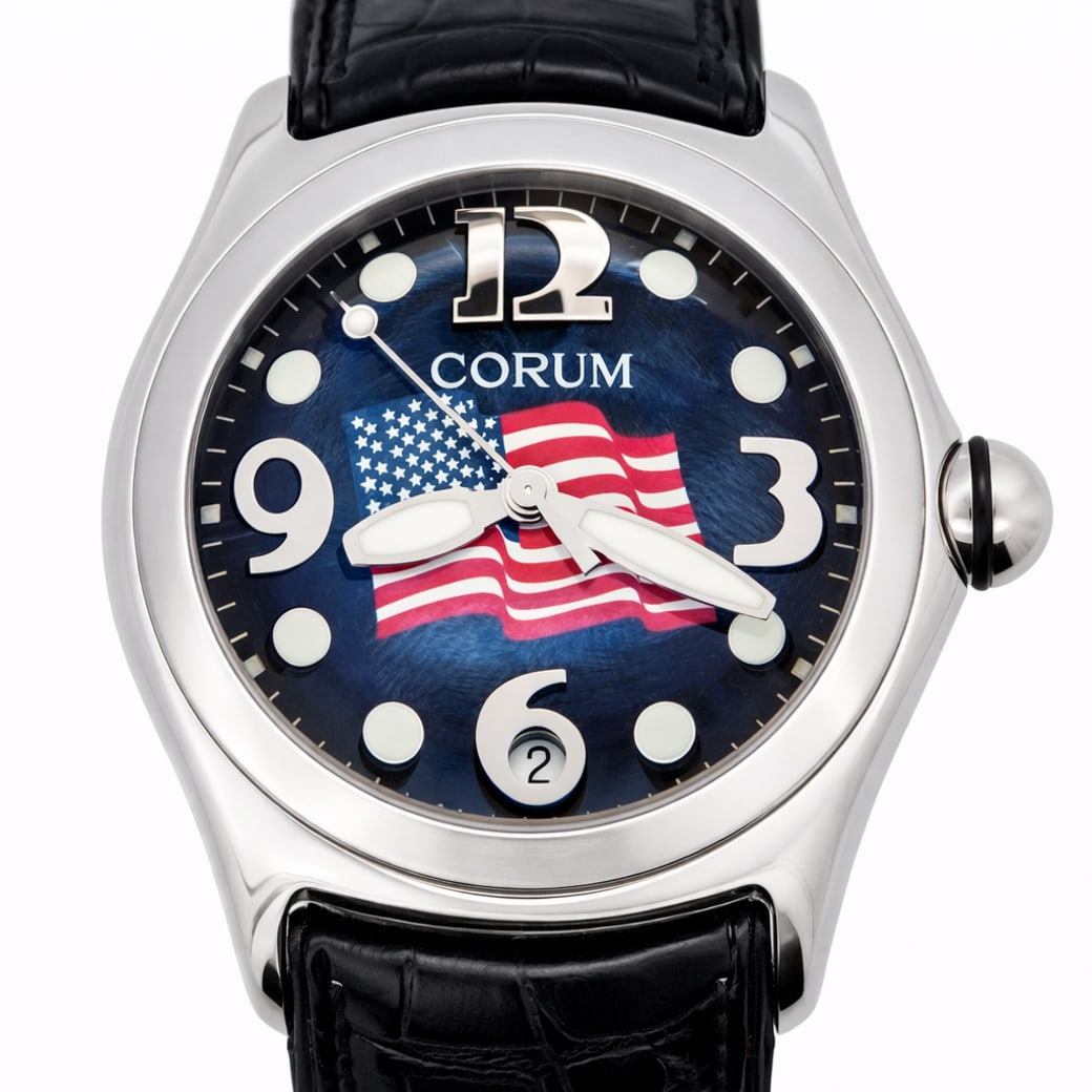Corum “American Bubble" Stainless Steel Watch: Corum “American Bubble” Stainless Steel Watch2002, SwissCorum Bubble wristwatch produced in 2002 as a limited edition commemorative model honoring the events of September 11, 2001. Stainless s